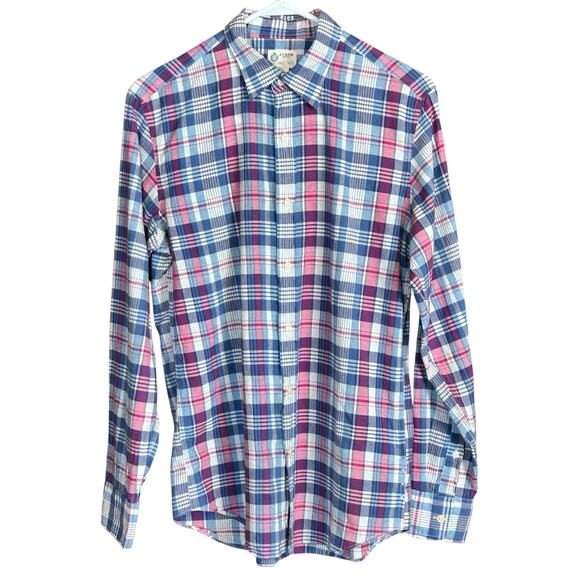 J.CREW Shirtings Men Button Up Sz. Small 100% Cotton Plaid Blue White Red Casual - Picture 1 of 8